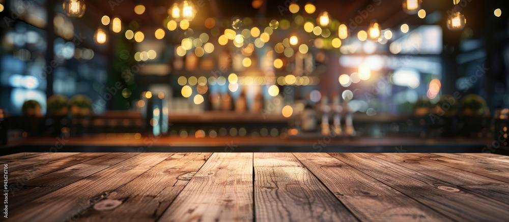Nightclub backdrop Empty diagonal brown wooden table with blurred bar restaurant bokeh lights banner mockup template for product display. with copy space image. Place for adding text or design Nightclub backdrop Empty diagonal brown wooden table with blurred bar restaurant bokeh lights banner mockup template for product display. with copy space image. Place for adding text or design