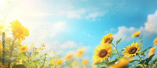 Sunflowers blossoming on tr...