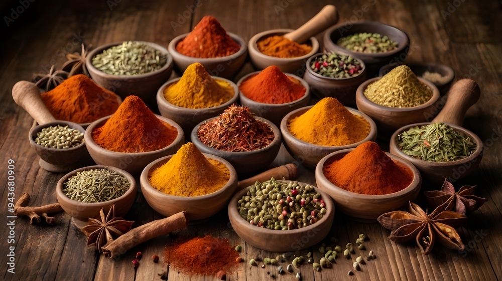 Fototapeta premium variety of spices seasoning and herbs