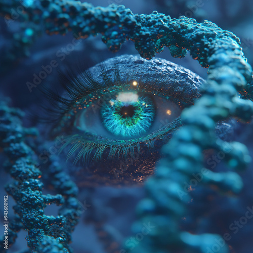  single green cyan DNA genome eye-level angle with side-lighting  photo