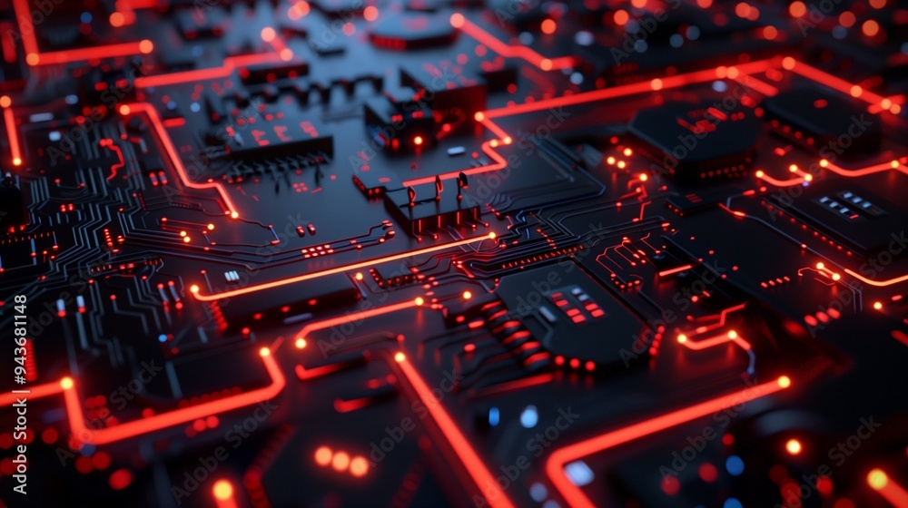 Circuit pathway digital technology with red light line connecting data broad Circuit pathway digital technology with red light line connecting data broad