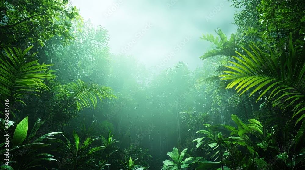 Misty rainforest with humidity visibly rising representing the role of moisture in tropical ecosystems Misty rainforest with humidity visibly rising representing the role of moisture in tropical ecosystems