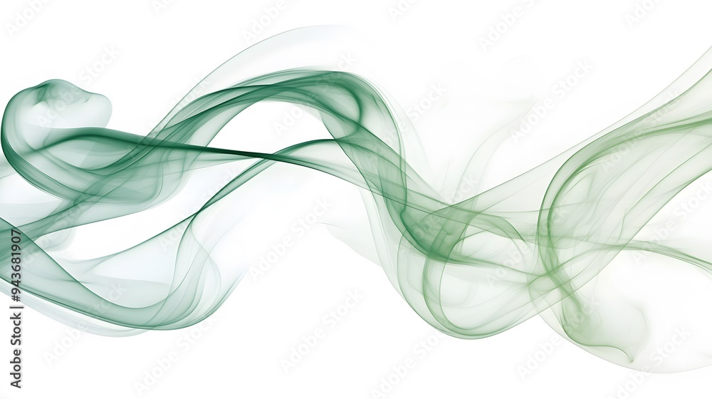 Green Smoke on White Background, Abstract Image, Texture, Pattern, Wallpaper, Cover and Screen of Smartphone, Cell Phone, Computer, Laptop, 9:16 and 16:9 Format
