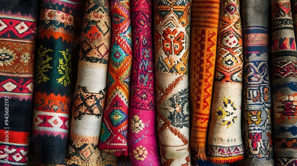 Textured close-up of intricate patterns in handmade textiles from Peru