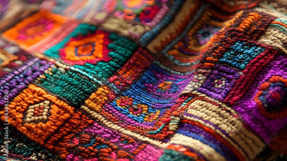 Textured close-up of intricate patterns in handmade textiles from Peru Textured close-up of intricate patterns in handmade textiles from Peru