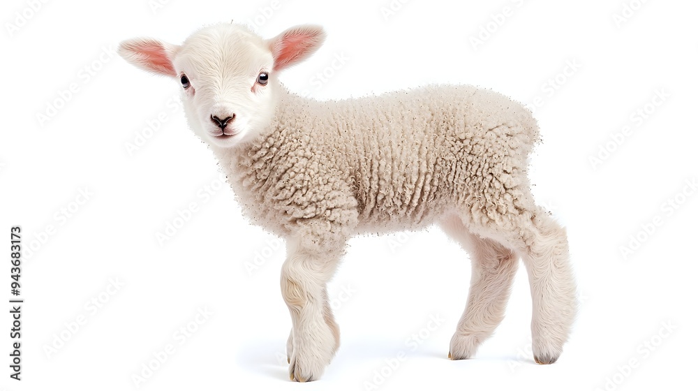 Adorable Baby Lamb Standing on All Fours Isolated on White Background Adorable Baby Lamb Standing on All Fours Isolated on White Background