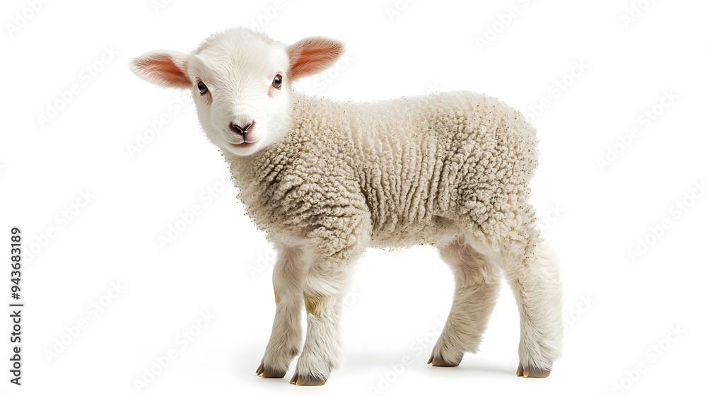 Adorable Fluffy Baby Lamb Standing on All Fours Against White Background Adorable Fluffy Baby Lamb Standing on All Fours Against White Background