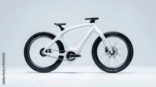 Futuristic Eco-Friendly Bike with Neon Accents and 32K Ultra Detail in Soft Blue Lighting, Generative Ai