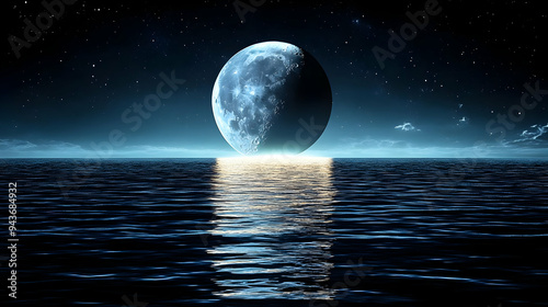 A large moon hanging above ...