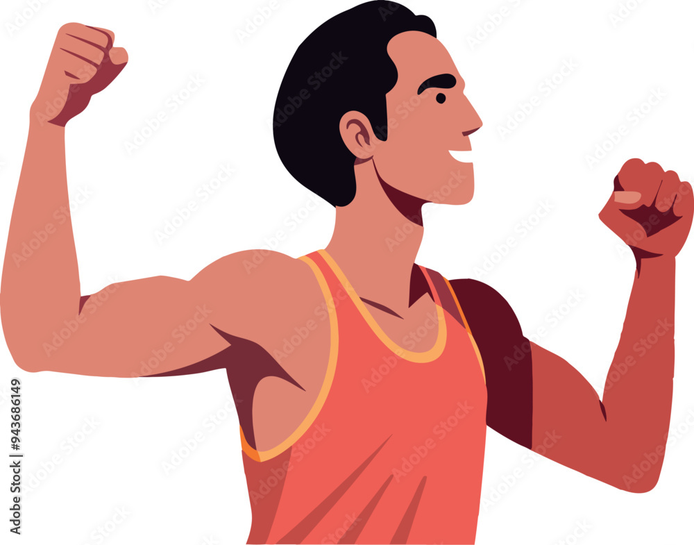 Strong athletic man flexing muscles celebrating success Strong athletic man flexing muscles celebrating success