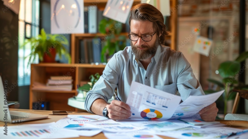 Data analyst, with data graphs in the office generative ai Data analyst, with data graphs in the office generative ai