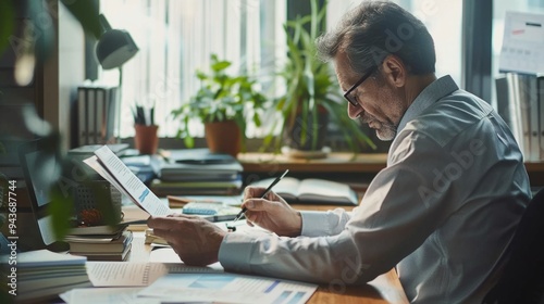 Financial advisor with reports on the table in the office generative ai