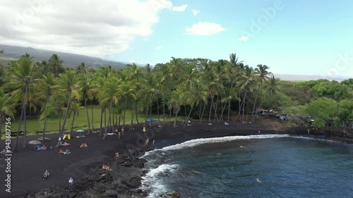 Black sand beach of Punaluu, Hawaii, USA, aerial view