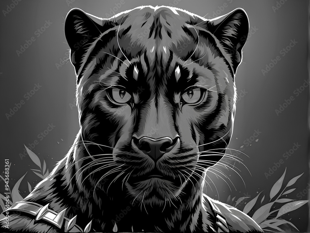 Obraz premium Realistic Black Panther Artwork - Black & White (Desaturated)