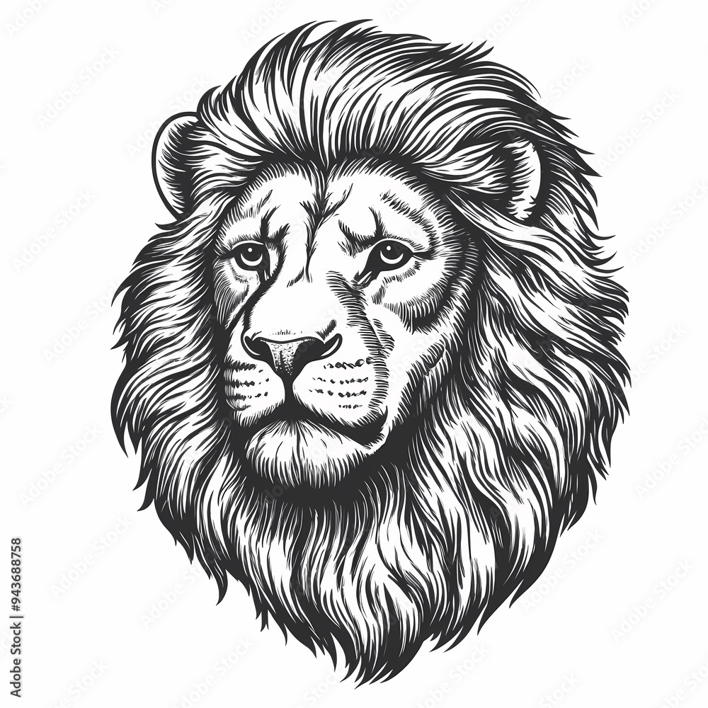 Black and White Illustration of a Lion's Head Black and White Illustration of a Lion's Head