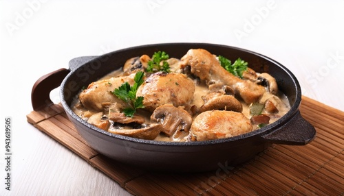 homemade chicken fricassee with mushrooms