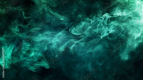 Green Smoke on Black Background, Abstract Image, Texture, Pattern, Wallpaper, Cover and Screen of Smartphone, Cell Phone, Computer, Laptop, 9:16 and 16:9 Format