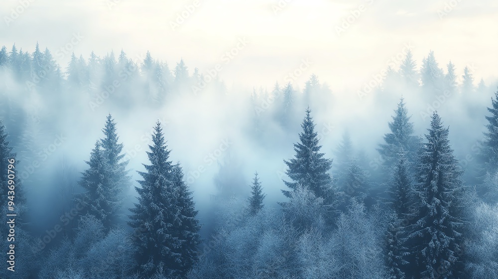 Multiple layers of fluffy, snowcovered trees fading into the distant fog, creating a soft and dreamy atmosphere, Fluffy Distant Layers, Dreamy winter forest Multiple layers of fluffy, snowcovered trees fading into the distant fog, creating a soft and dreamy atmosphere, Fluffy Distant Layers, Dreamy winter forest