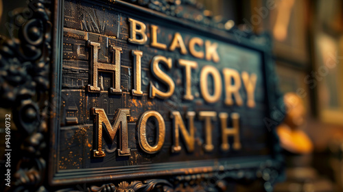  Close-up of a decorative "Black History Month" sign plaque.