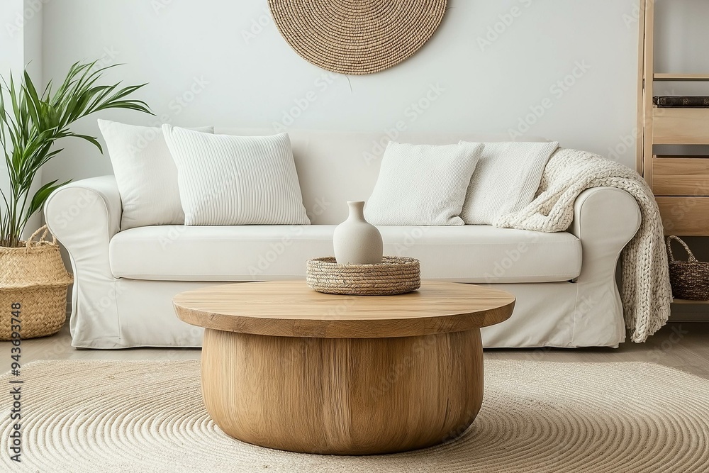 Serene Living Room Setup with Earthy Accents