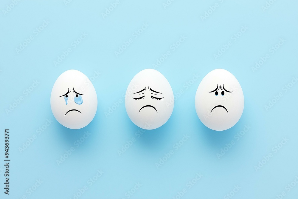 Creative Visual of Emotionally Expressive Eggs on a Serene Blue Background