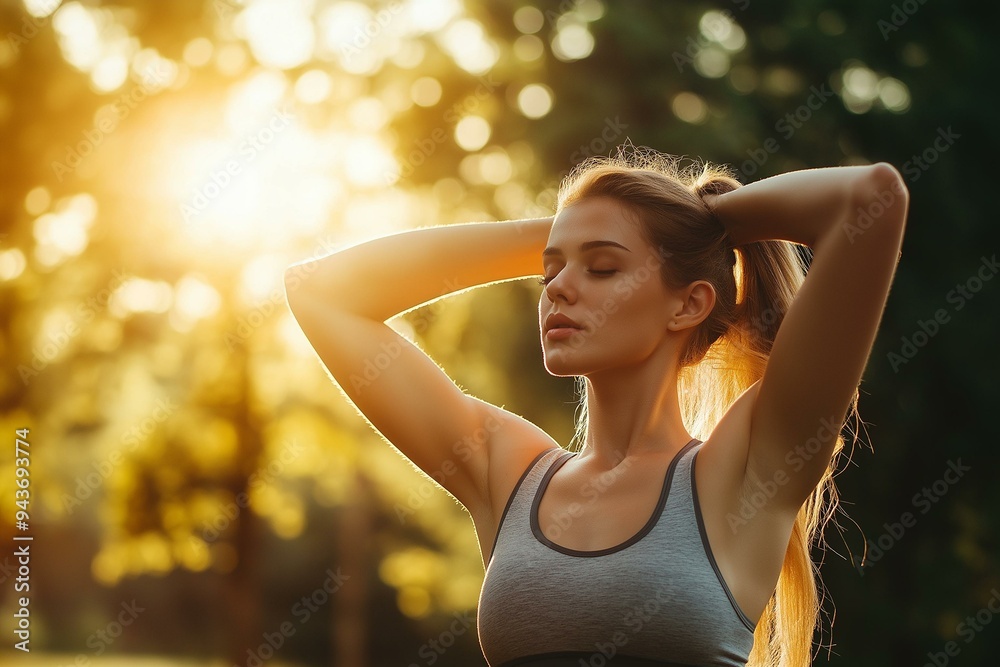 Serene Moment of a Young Woman Relaxing in Nature