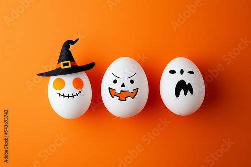 Obraz na płótnie Vibrant Halloween Themed Eggs on Orange Background w salonie