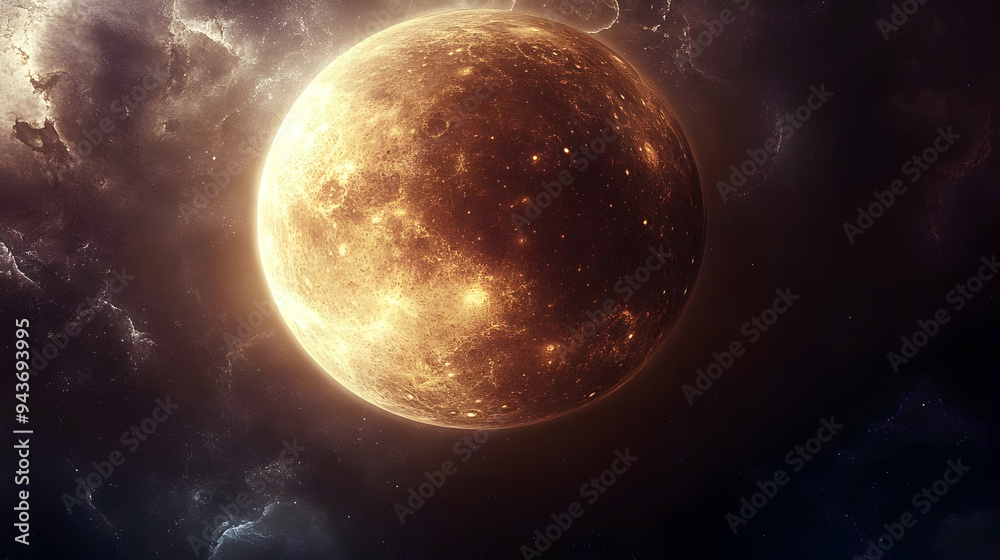 Fototapeta premium A large, glowing planet in the vastness of space.