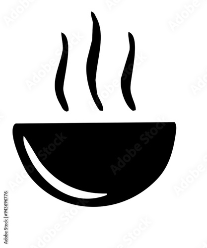 black icon silhouette of a hot soup bowl isolated on white