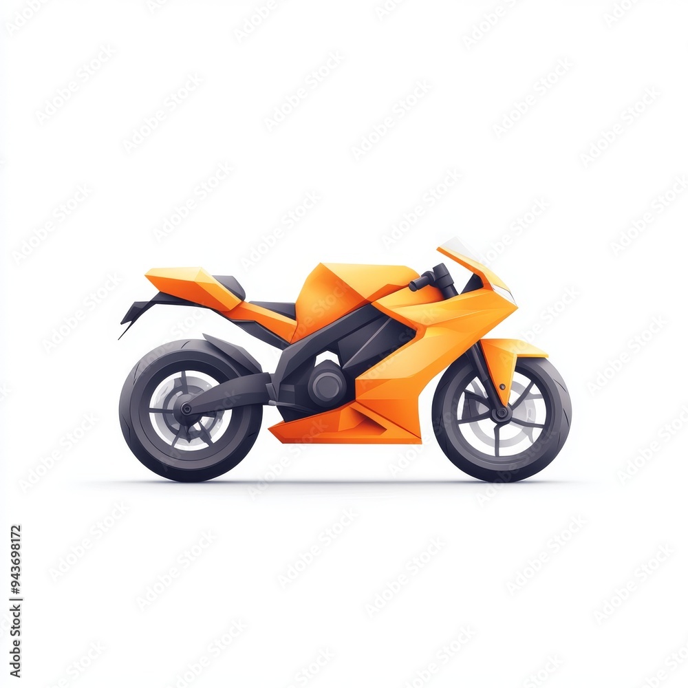 A 3D single icon of a streamlined motorcycle depicted in a simple minimalistic style with sharp angles and a glossy finish set against a white background to highlight its speed and agility A 3D single icon of a streamlined motorcycle depicted in a simple minimalistic style with sharp angles and a glossy finish set against a white background to highlight its speed and agility