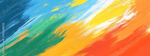 Abstract background with colorful brush strokes, blue yellow orange green