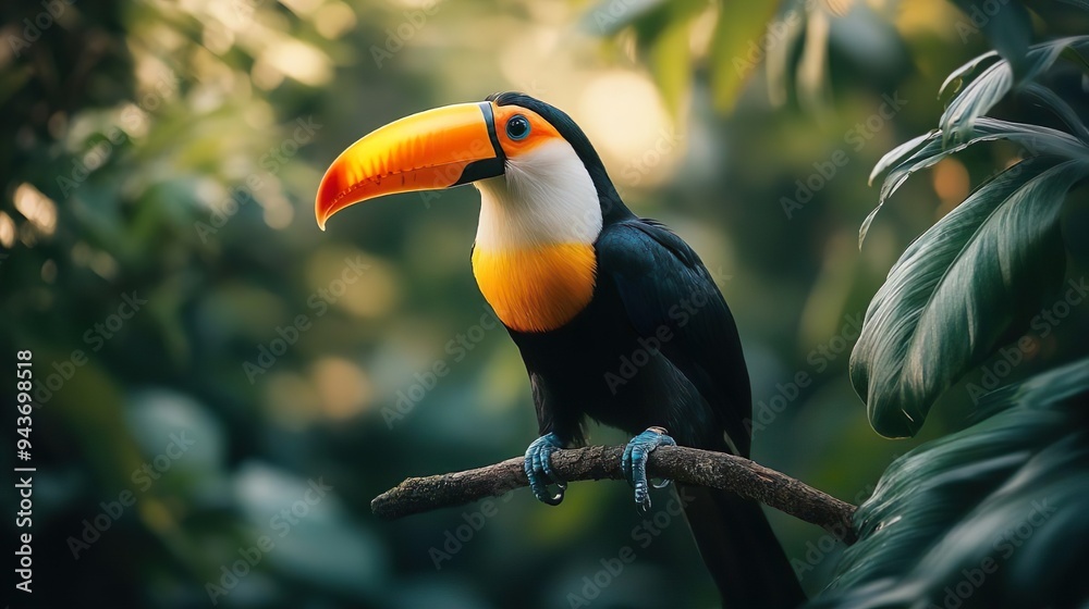 Striking toucan with an oversized beak perched on a branch perfect for exotic wildlife images Striking toucan with an oversized beak perched on a branch perfect for exotic wildlife images