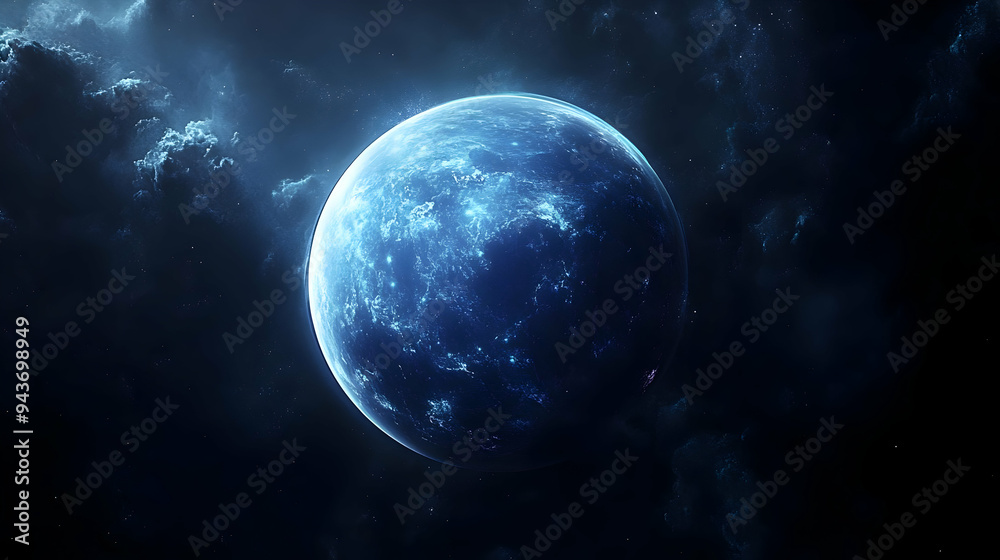 A lone blue planet in a vast, dark space. A lone blue planet in a vast, dark space.
