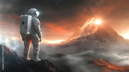 A lone astronaut stands on ...