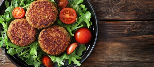 Vegetarian patties on a pla...