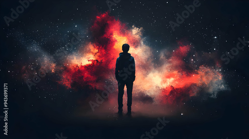 A lone figure stands agains...