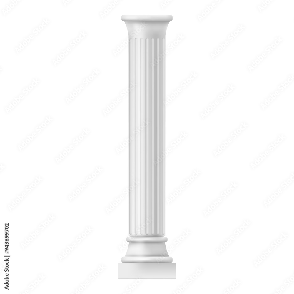 Ancient roman column made of clay. Vector isolated realistic 3d greek stone pillar of temple building. Antique marble colonnade for historical construction decorative facade design Ancient roman column made of clay. Vector isolated realistic 3d greek stone pillar of temple building. Antique marble colonnade for historical construction decorative facade design