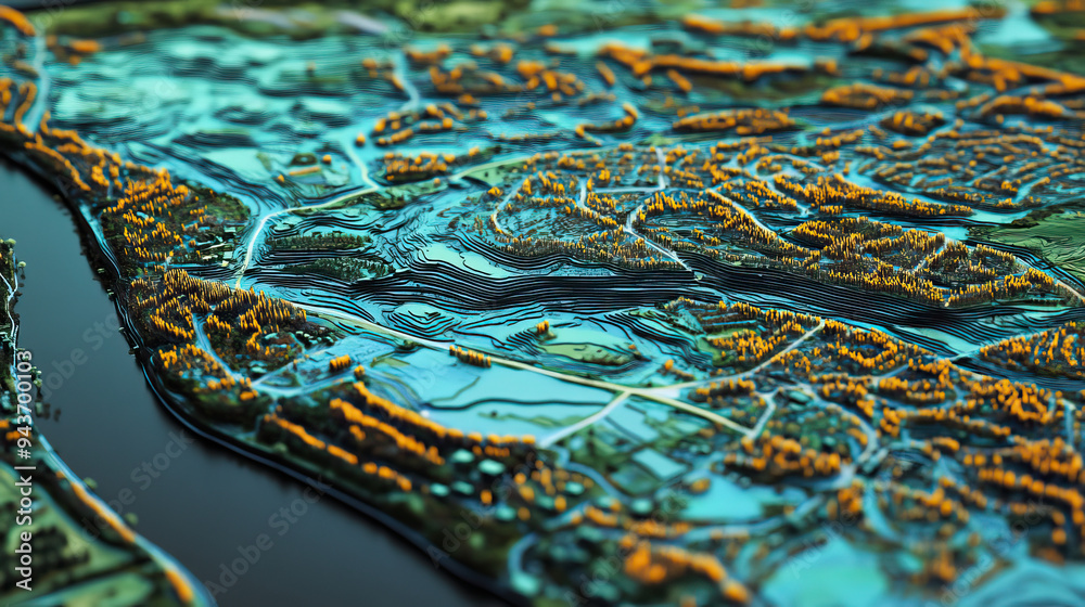Technical aerial visual, 3D LiDAR GIS aerial map satellite scan model ...