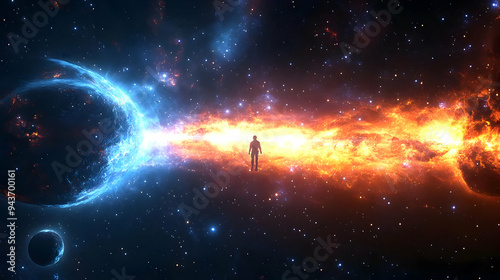 A lone figure walks through...