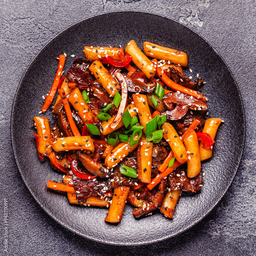 Tteokbokki ,Spicy Stir fried Rice Cake. photo