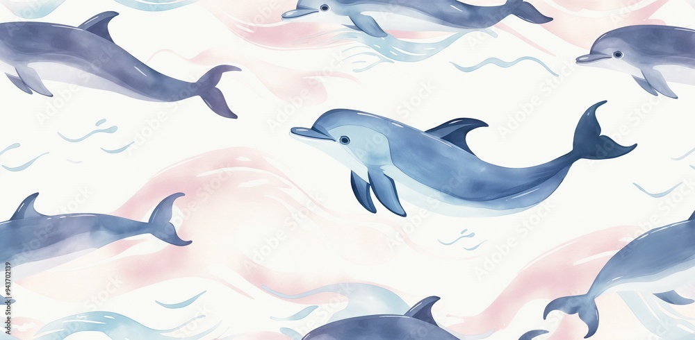 Ethereal minimalist background with dolphins and ocean waves in watercolor
Ethereal minimalist background with dolphins and ocean waves in watercolor