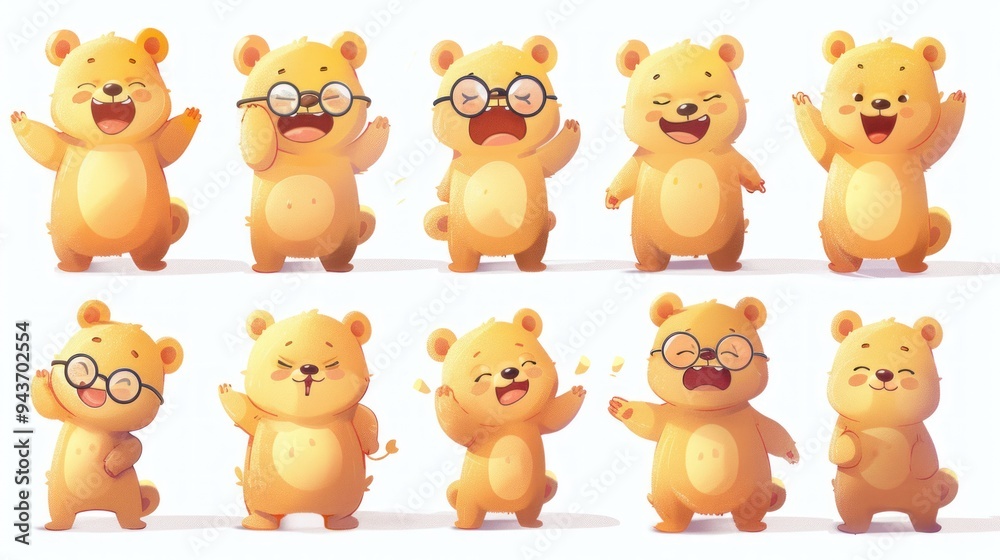 A collection of cute bear characters displaying various emotions and poses. A collection of cute bear characters displaying various emotions and poses.