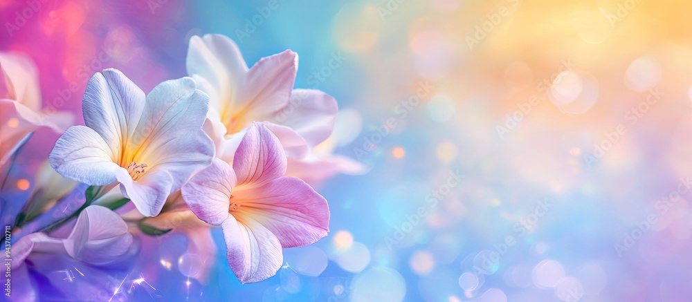 Beautiful freesia flowers on a colorful background. with copy space image. Place for adding text or design Beautiful freesia flowers on a colorful background. with copy space image. Place for adding text or design
