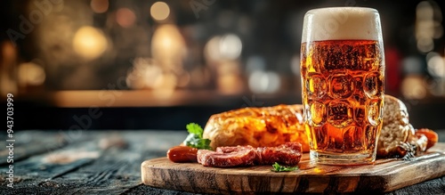 Beer glass on a wooden boar...