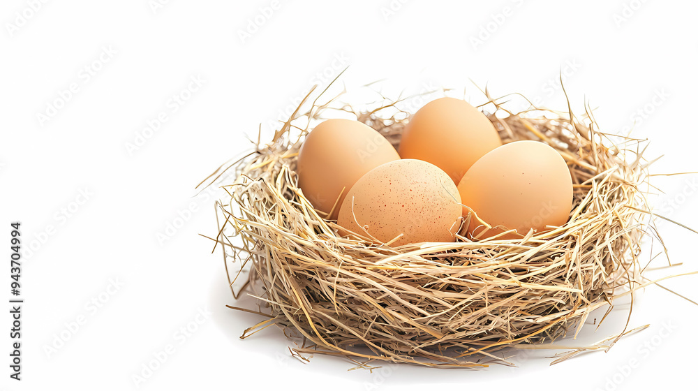 Fresh eggs nestled in straw nest evoke sense of warmth and comfort. Fresh eggs nestled in straw nest evoke sense of warmth and comfort.