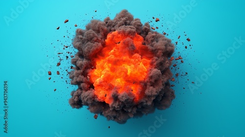 Powerful explosion, burst of energy with debris, 3D illustration photo