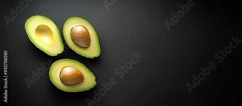 Halved avocado on a black b...