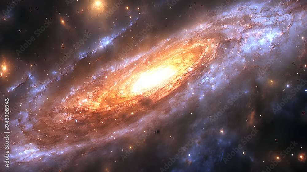 A mesmerizing spiral galaxy with a bright core, surrounded by a vast expanse of stars and dust. A mesmerizing spiral galaxy with a bright core, surrounded by a vast expanse of stars and dust.