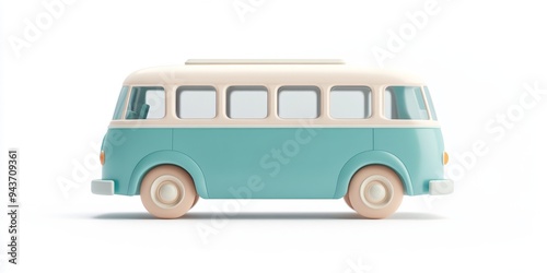 A 3D single icon of a vintage bus depicted in a simple nostalgic style with soft colors and rounded edges isolated on a white background to evoke a sense of retro charm