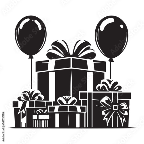 Simple black and white gifts with balloon silhouette . 